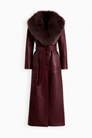 Mantou Couture din Piele Burgundy cu Guler din Blană Made to Measure